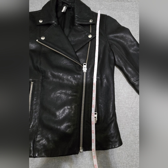 Topshop Real Leather Moto Biker Jacket Size 2 - Picture 10 of 16